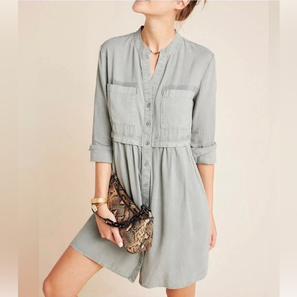 Anthropologie Cloth & Stone Gray Chambray Lila Shirt Dress Size Small